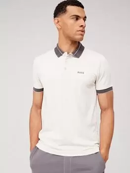 Image of BOSS Paule Contrast Polo Shirt, White, Size 2XL, Men