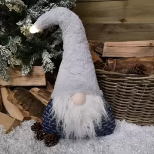 image of 60cm Festive Christmas Light Up Lit Sitting Christmas Gonk with Grey Hat and Blue Body