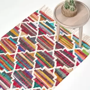 image of Amsterdam Handwoven Multi Coloured 100% Cotton Chindi Kilim Pattern Rug, 160 x 230cm - Multi Colour - Homescapes