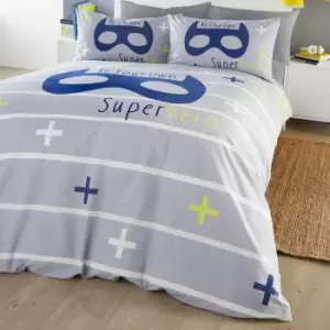 Image of Kids Superhero 100% Cotton Reversible Duvet Cover Set, Blue, Double - Appletree