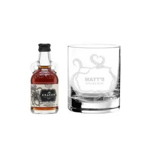 image of Personalised Whiskey Glass and Kraken Rum