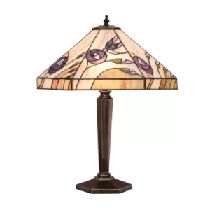 Damselfly 2 Light Medium Table Lamp Tiffany Glass, Deep Antique Patina, E27