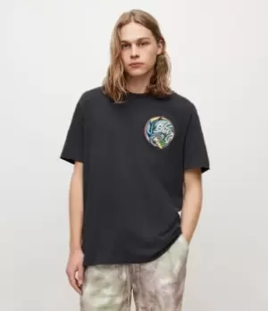 Image of AllSaints Mens Attack Crew T-Shirt, Washed Black, Size: XL