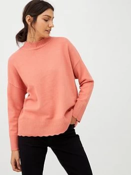 Oasis Suzie Scallop Jumper - Pale Pink, Size XL, Women