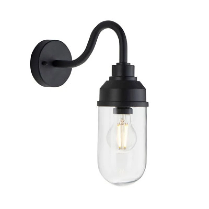 Image of Luminosa Lighting Luminosa Truro Outdoor Wall Lantern Textured Black & Clear Glass E27