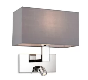 Raffles Wall Lamp with Adjustable Switched Reading Light Chrome with Grey Shade