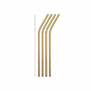 image of Haven Stainless Steel Drinking Straws With Cleaning Brush Pack Of 4, Gold