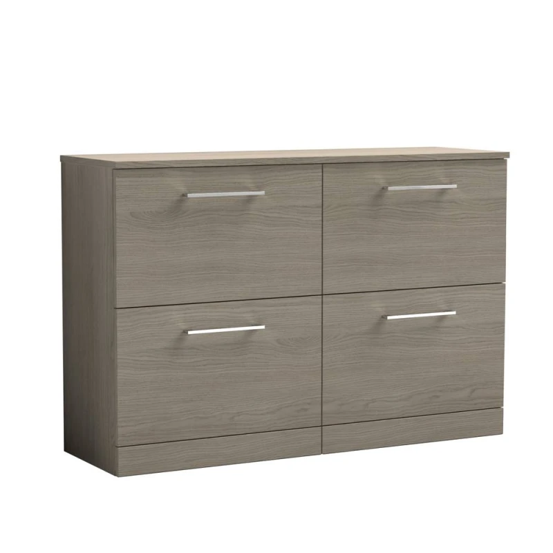 Image of Balterley Level 1200mm Floor Standing 4 Drawer Vanity Unit & Worktop, Solace Oak in Brown Brown Unisex