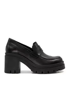 Image of Dune London Grounded Block Heel Penny Loafer - Black, Size 3, Women