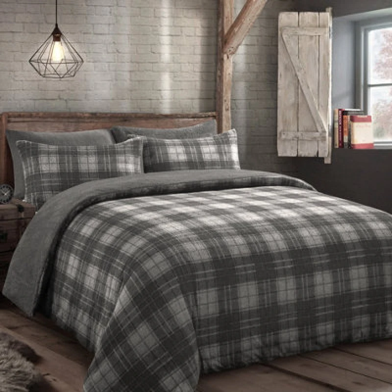 Image of Velosso Teddy Fleece Duvet Cover & Pillowcase Set, Cosy Winter Bedding, Button Enclosure, Machine Washable Bedroom Decor - Grey