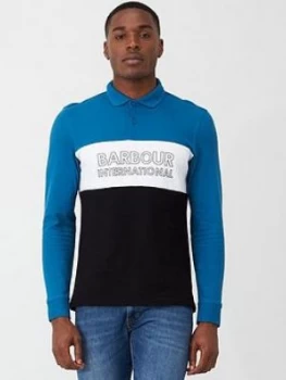 Barbour International Panel Long Sleeve Polo Shirt - Aqua/White/Black