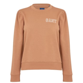 Image of Gant Gant Graphic Puff Sleeve Crew Neck Sweatshirt - Brown