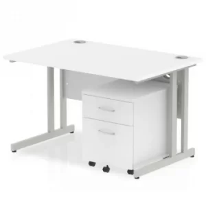 Image of Impulse 1200 Straight Cantilever Workstation 500 Two drawer mobile Pedestal Bundle White