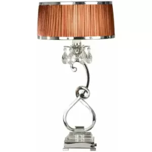 Image of Esher Luxury Table Lamp Nickel Crystal Brown Round Shade Traditional Bulb Holder