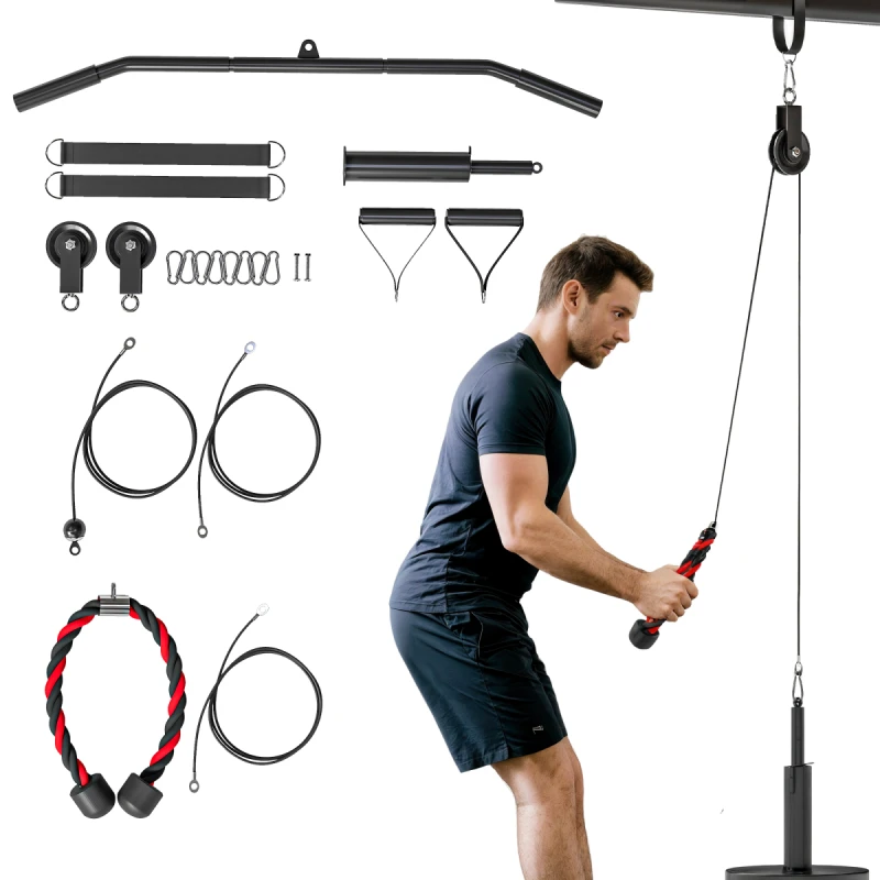 Image of SPORTNOW Weight Cable Pulley System for Home Gym with Universal Loading Pin, Red A91-409V00RD