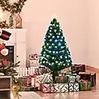 Image of Homcom Artificial Christmas Tree Green with LED Lights 122 cm