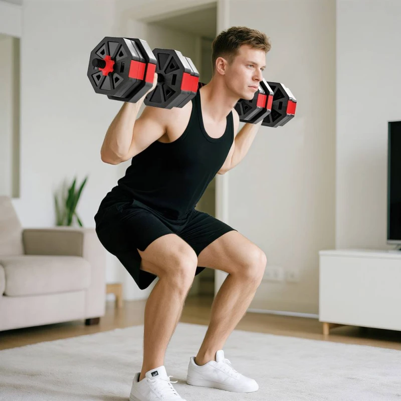 Image of SPORTNOW 6-in-1 Adjustable Weight Dumbbells Set, 20kg Free Weights Set, Red in Black Unisex
