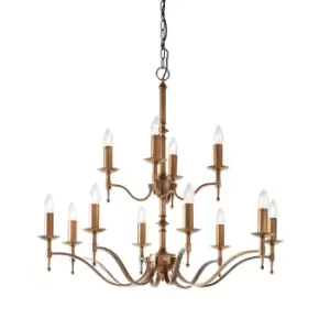 image of Stanford 12 Light Chandelier Antique Brass Finish, E14