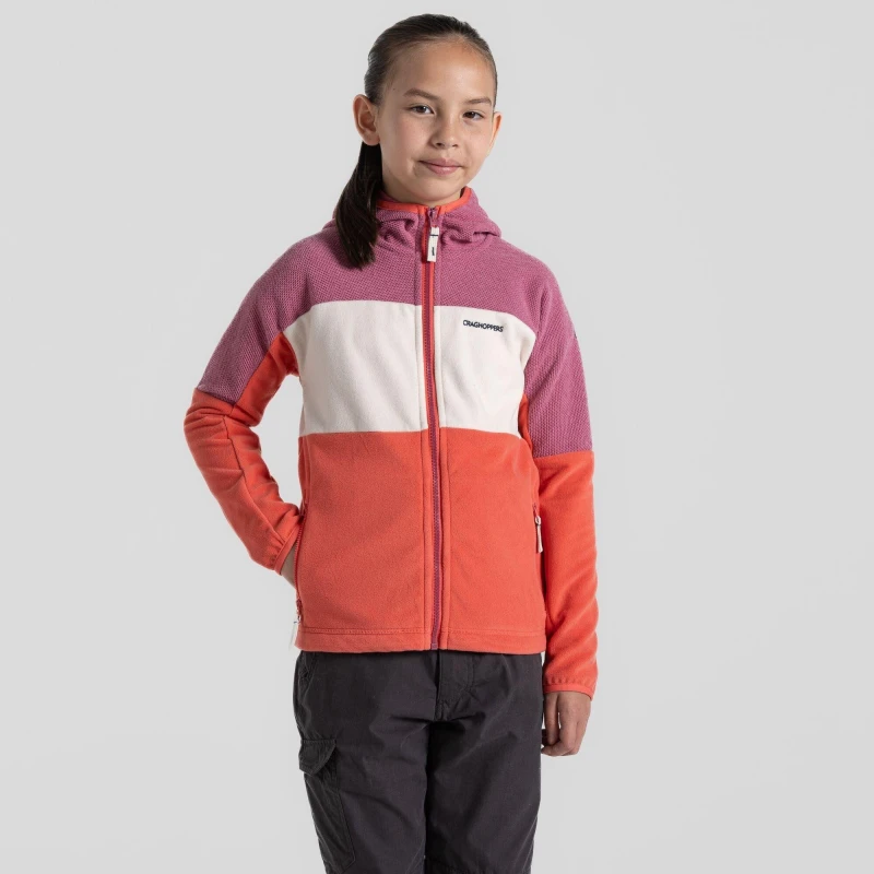 Image of Craghoppers Girls Bindloe Full Zip Hooded Fleece Jacket 7-8 years - Chest 24.75-26.5' (63-67cm) Dusk Hibisc CKA263G-T6H-7