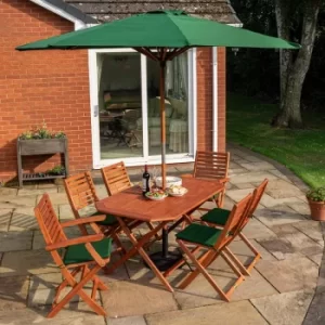 Image of Rowlinson Plumley 6 Seater Dining Set with Parasol and 15kg Base, Green