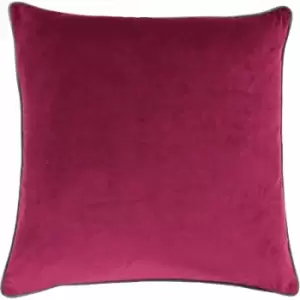 Image of Riva Paoletti Meridian Faux Velvet Piped Cushion Cover, Cranberry/Mocha, 55 x 55 Cm