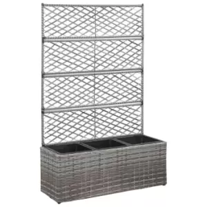 Image of Vidaxl Trellis Raised Bed With 3 Pots 83x30x130cm Poly Rattan Grey