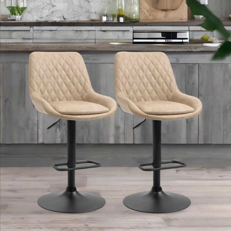 Image of Rafaelo Mobilia Set Of 2 Adjustable Height Retro Light Khaki Bar Stools Light Khaki Unisex
