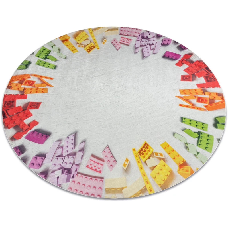 Image of RugsX Bambino 38480 Round Washing Carpet Construction Kit For Children Anti Slip - Grey Circle 100 Cm
