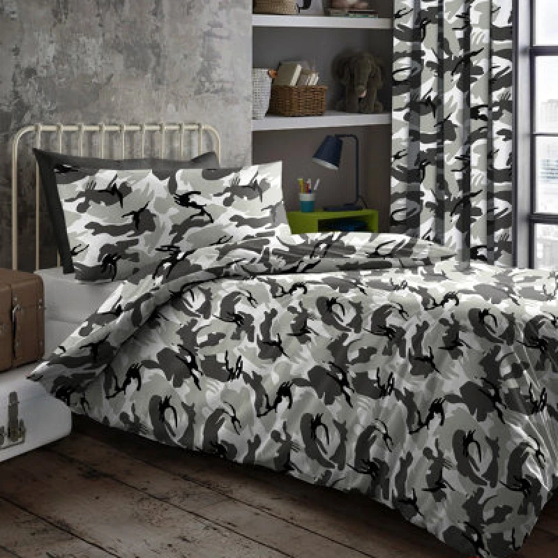 Image of Velosso Trendy Camo Duvet Cover & Pillowcase Set, Printed Cotton Blend Bedding Collection, Easy-Care Fabric - Grey