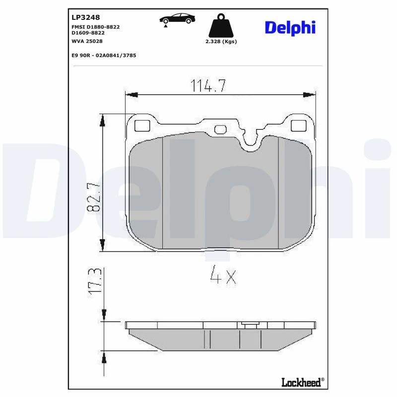 Image of DELPHI Brake pad set DELPHI LP3248
