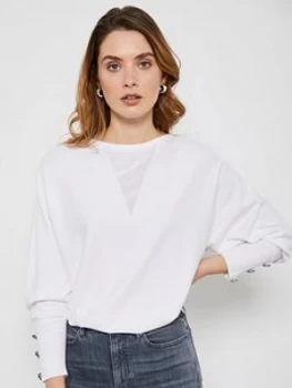 image of Mint Velvet Sheer V Insert Batwing Jumper - Ivory