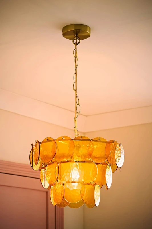 Image of ValueLights Juliette Glass Disc 3 Tier Chandelier Ceiling Pendant Light & Bulb in Pale Orange Pale Orange Unisex