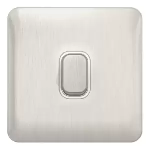 image of Schneider Electric Lisse Screwless Deco - Single Light Switch, Double Pole, 20AX, GGBL2010WSSS, Stainless Steel with White Insert