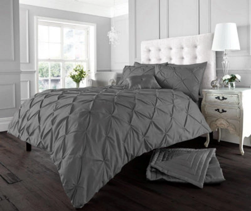 Image of Smart Living Smart Living Polycotton Pintuck Duvet Cover With Pillowcases in Charcoal Size: Single Charcoal Single Unisex 5051346131946