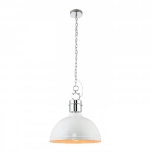Image of 1 Light Dome Ceiling Pendant Satin Chrome, Gloss White, E27