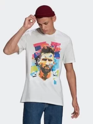 image of adidas Messi Football Graphic T-Shirt, White Size XL Men