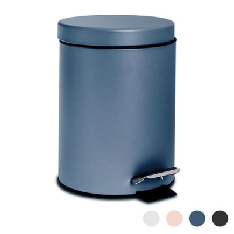 Image of Harbour Housewares Bathroom Pedal Bin - 3L - Matt Blue - Round Stainless Steel Slim Rubbish Dustbin Lid And Inner Liner Bucket