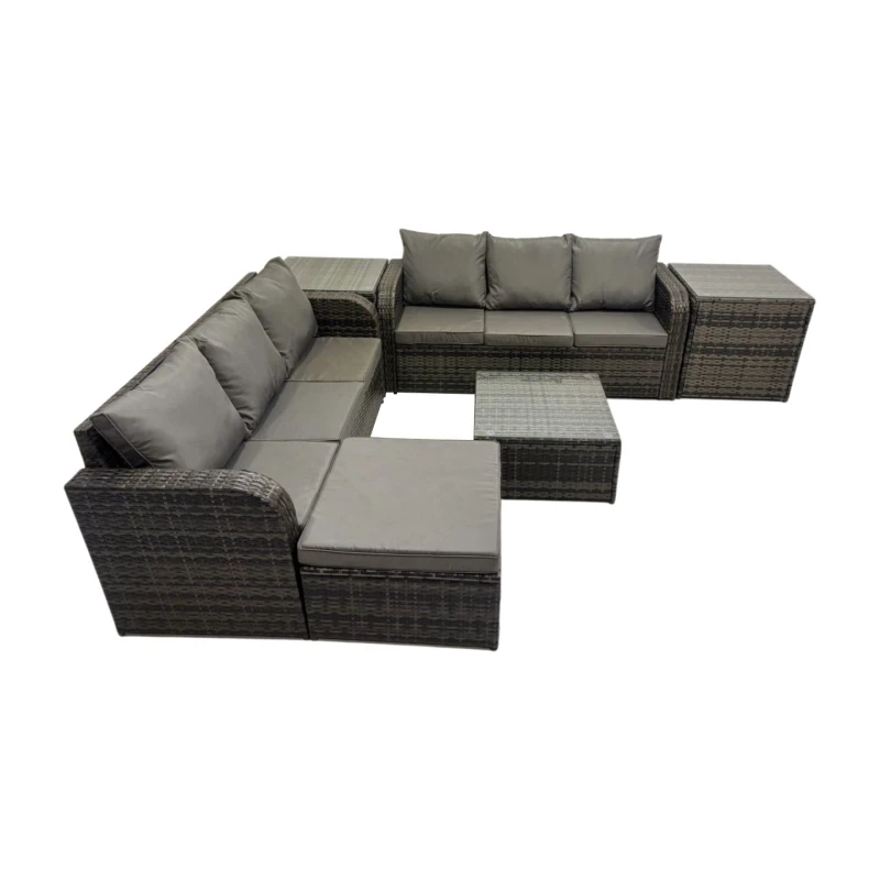 Image of Fimous Rattan Garden Outdoor Furniture Set with Big Stool 2 Side Table in Dark Grey Dark Grey Unisex
