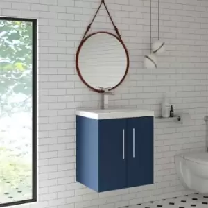 image of Juno Wall Hung 2-Door Vanity Unit with Basin 3 500mm Wide - Electric Blue - Hudson Reed