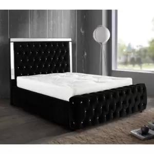 Image of Elegance Mirrored Bed Double Plush Velvet Black