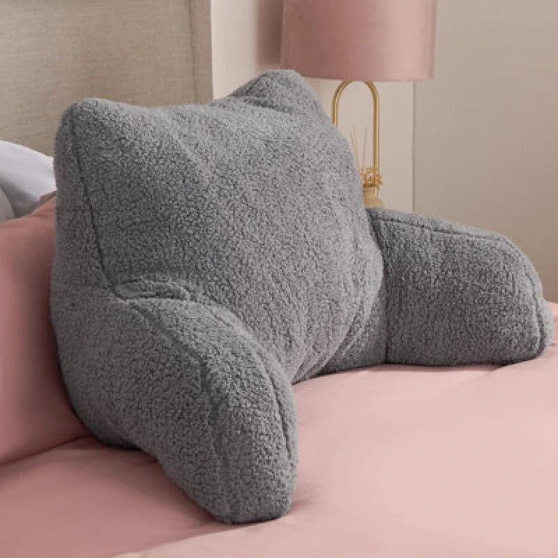 Image of OHS OHS Teddy Fleece Bed Reading Cushion Pillow with Arms Lumbar Support in Grey Grey One Size Unisex 5018626042989