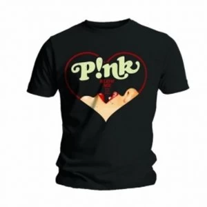 image of Pink Blow Hearts Mens Black T Shirt: Large