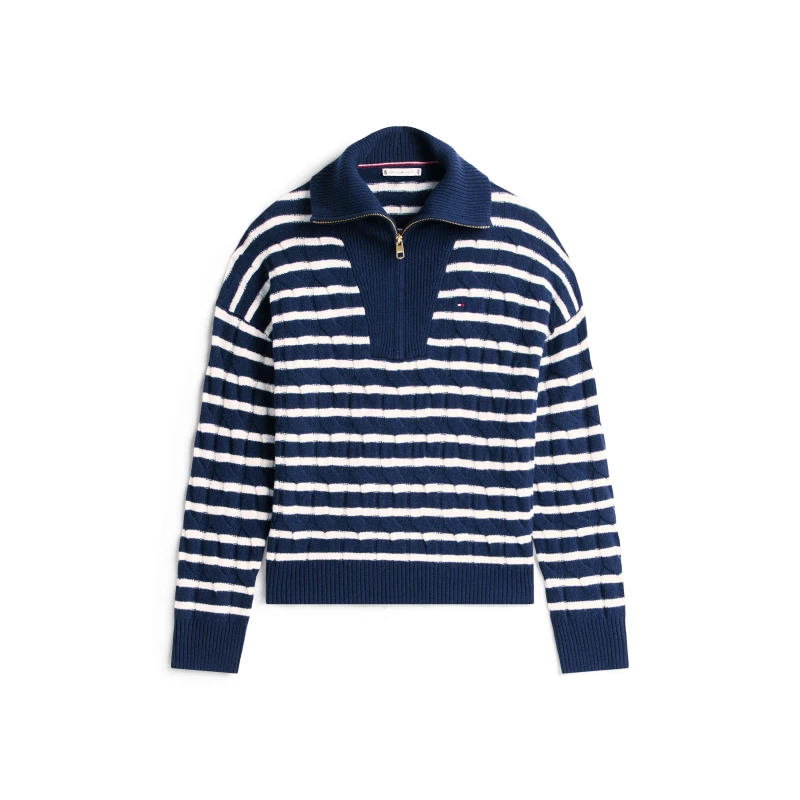 Image of Tommy Hilfiger Womens Quarter Zip Long Sleeve Fleece Pullover Dark Night Navy female 10 (S)