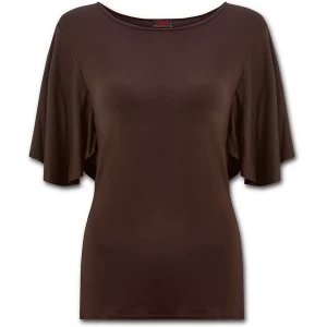 Image of Gothic Elegance Boat Neck Bat Sleeve Womens 3XL Short Sleeve Top - Chocolate Brown