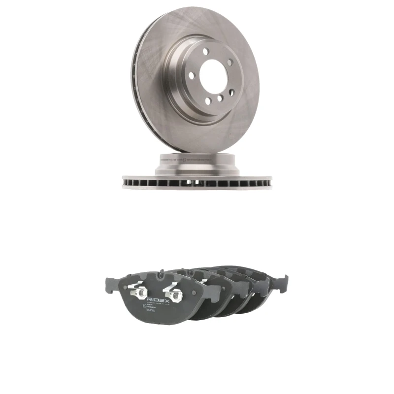 Image of RIDEX 3405B2949 Brake disc and pads set Front Axle, Brake Disc Type: internally vented, prepared for wear warning indicator Brake Set,disc brakes (34