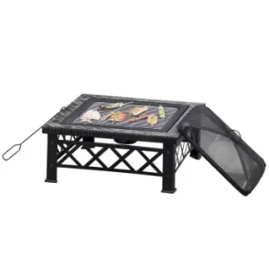 image of Outsunny Square Garden Fire Pit w/ Poker & Mesh- Black