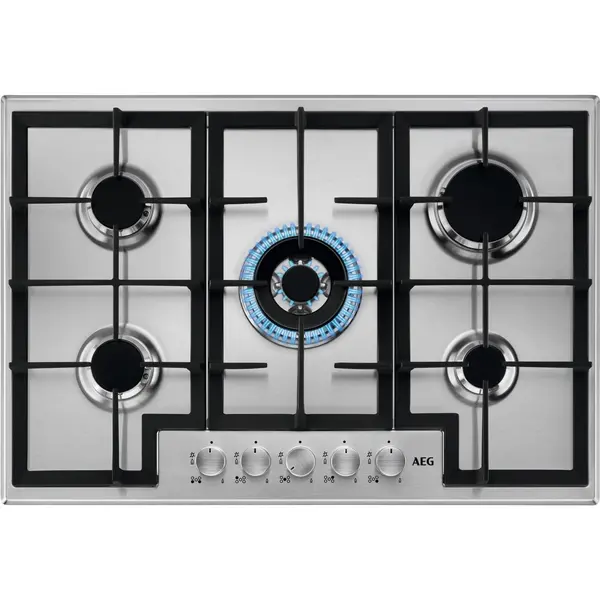 Image of AEG HGB75400SM 75cm 5 Burner Gas Hob - Stainless Steel HGB75400SM Stainless steel