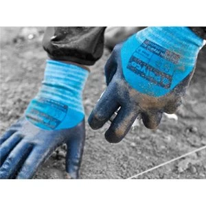 Image of Polyco Polyflex Hydro PHYKC08 Size 8 Seamless Nylon Gloves Nitrile Three Quarter Coating Hydrophobic Blue