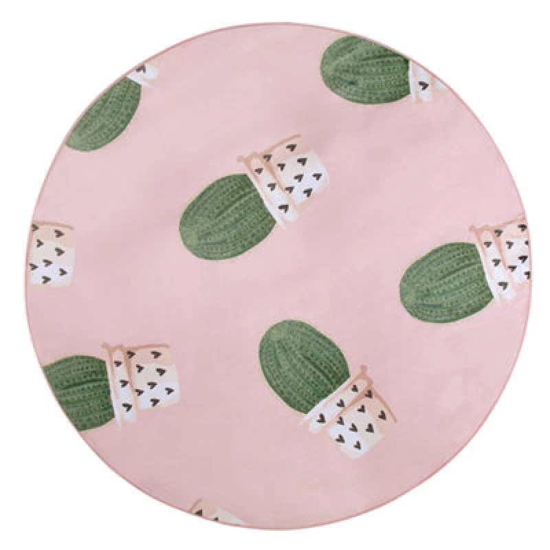 Image of Beliani Round Area Rug Cactus Print 120 Cm Pink Eldivan