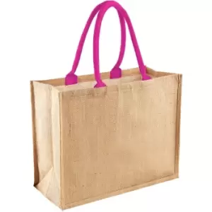 Image of Westford Mill Classic Jute Shopper Bag (21 Litres) (One Size) (Natural/Fuchsia) - Natural/Fuchsia